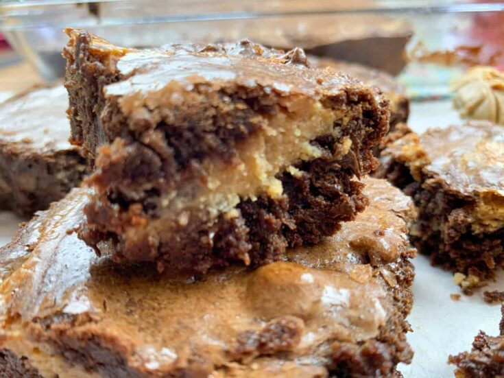 Buckeye brownies stacked on top of each other