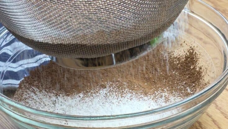 Sifting the flour, cocoa, and salt in a large bowl